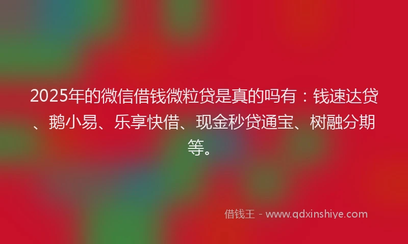 2025年的微信借钱微粒贷是真的吗有：钱速达贷、鹅小易、乐享快借、现金秒贷通宝、树融分期等。