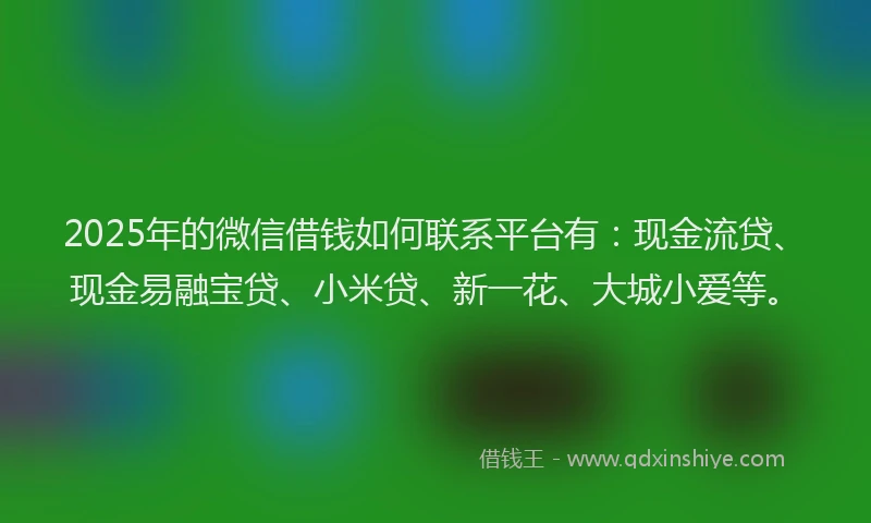2025年的微信借钱如何联系平台有：现金流贷、现金易融宝贷、小米贷、新一花、大城小爱等。