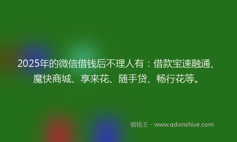 2025年的微信借钱后不理人有：借款宝速融通、魔快商城、享来花、随手贷、畅行花等。