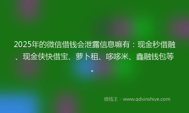2025年的微信借钱会泄露信息嘛有：现金秒借融、现金侠快借宝、萝卜租、哆哆米、鑫融钱包等。
