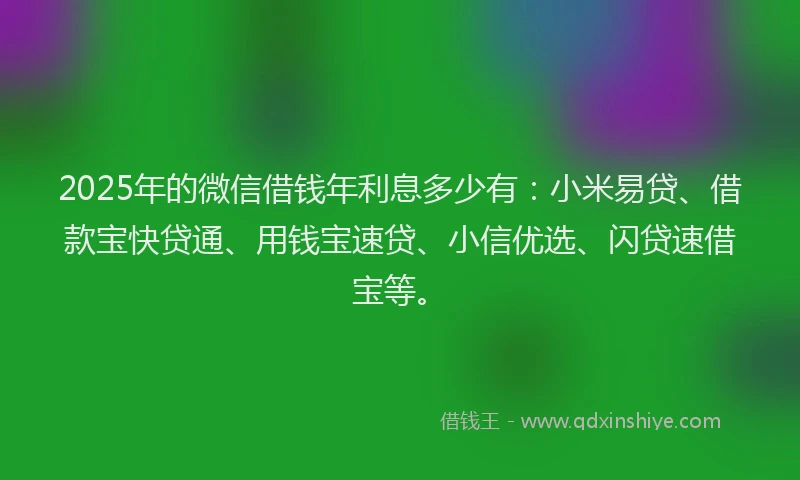 2025年的微信借钱年利息多少有：小米易贷、借款宝快贷通、用钱宝速贷、小信优选、闪贷速借宝等。