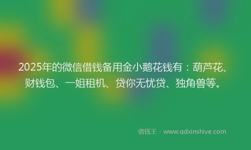 2025年的微信借钱备用金小鹅花钱有：葫芦花、财钱包、一姐租机、贷你无忧贷、独角兽等。