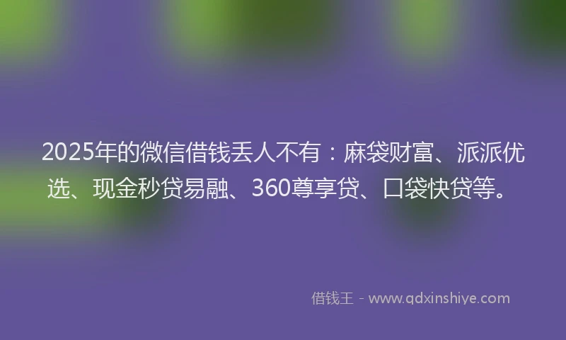 2025年的微信借钱丢人不有：麻袋财富、派派优选、现金秒贷易融、360尊享贷、口袋快贷等。