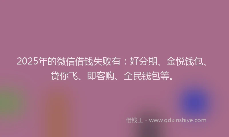 2025年的微信借钱失败有：好分期、金悦钱包、贷你飞、即客购、全民钱包等。