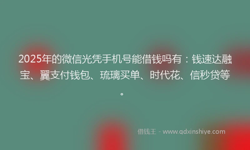 2025年的微信光凭手机号能借钱吗有：钱速达融宝、翼支付钱包、琉璃买单、时代花、信秒贷等。