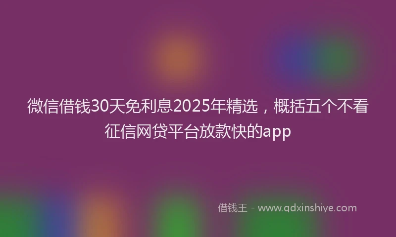 微信借钱30天免利息2025年精选，概括五个不看征信网贷平台放款快的app