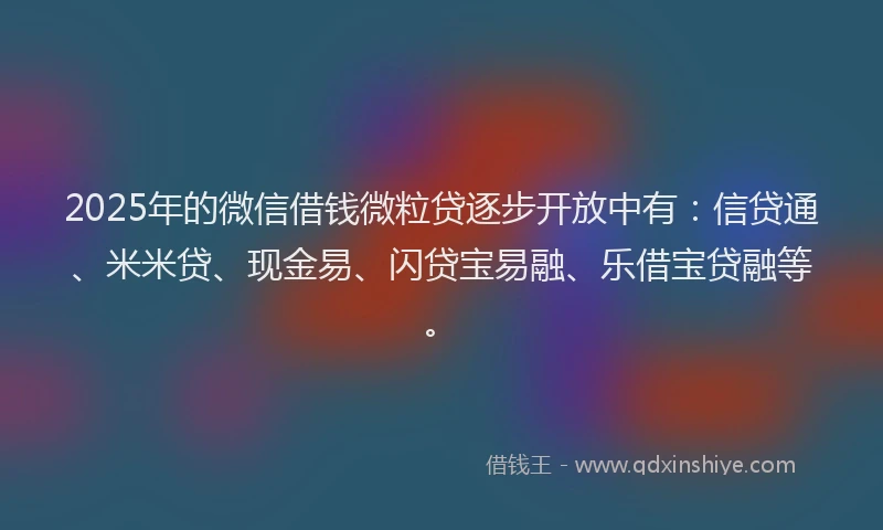 2025年的微信借钱微粒贷逐步开放中有：信贷通、米米贷、现金易、闪贷宝易融、乐借宝贷融等。
