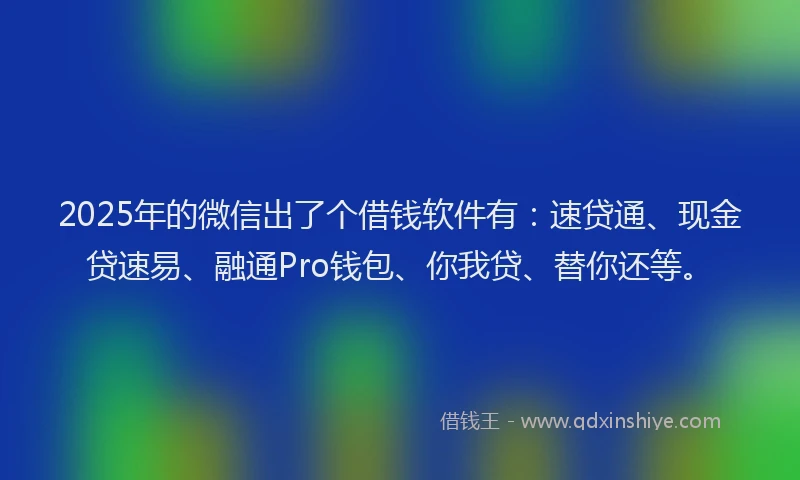 2025年的微信出了个借钱软件有：速贷通、现金贷速易、融通Pro钱包、你我贷、替你还等。