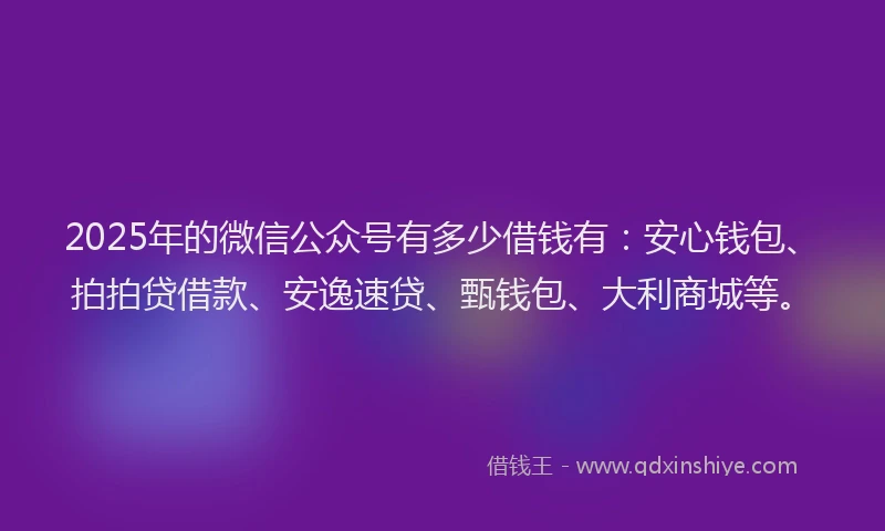 2025年的微信公众号有多少借钱有：安心钱包、拍拍贷借款、安逸速贷、甄钱包、大利商城等。