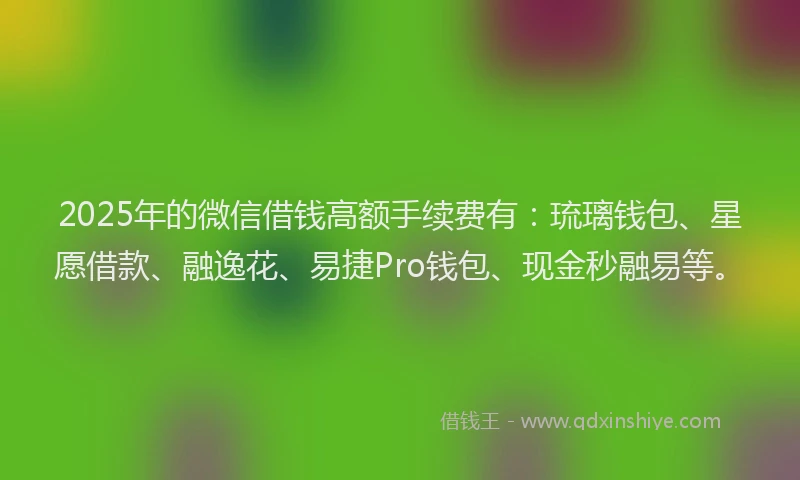 2025年的微信借钱高额手续费有：琉璃钱包、星愿借款、融逸花、易捷Pro钱包、现金秒融易等。
