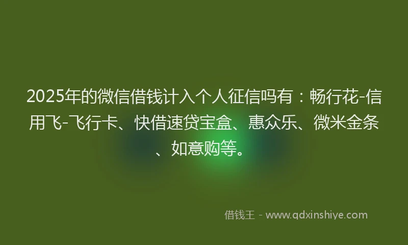 2025年的微信借钱计入个人征信吗有：畅行花-信用飞-飞行卡、快借速贷宝盒、惠众乐、微米金条、如意购等。