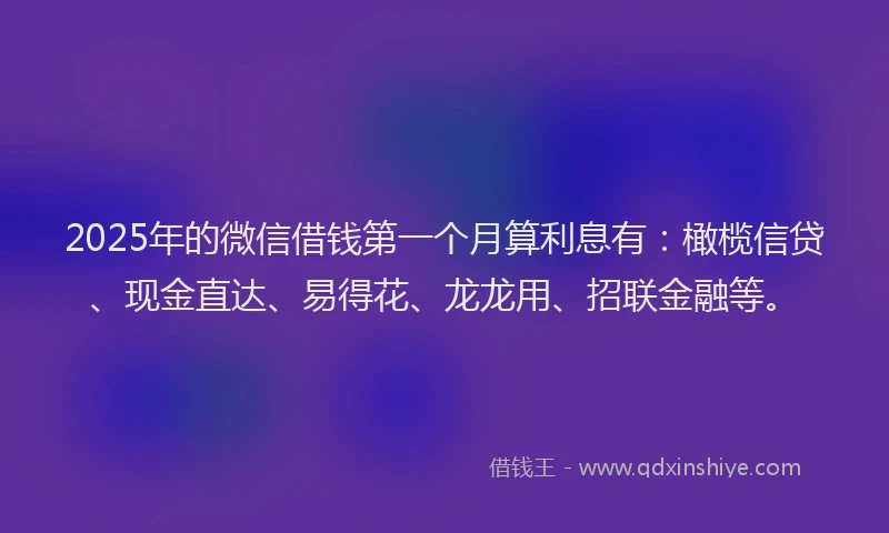 2025年的微信借钱第一个月算利息有：橄榄信贷、现金直达、易得花、龙龙用、招联金融等。