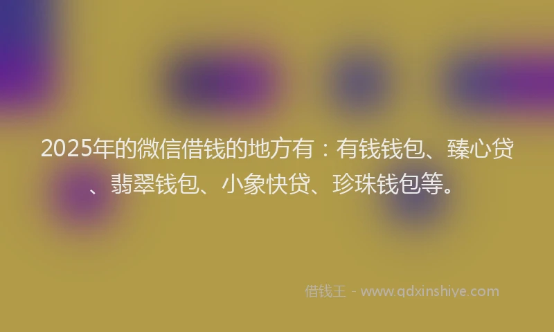 2025年的微信借钱的地方有：有钱钱包、臻心贷、翡翠钱包、小象快贷、珍珠钱包等。