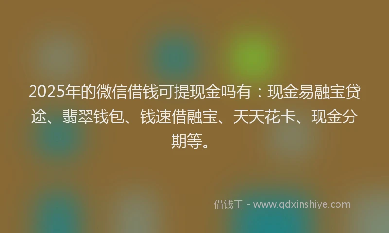 2025年的微信借钱可提现金吗有：现金易融宝贷途、翡翠钱包、钱速借融宝、天天花卡、现金分期等。