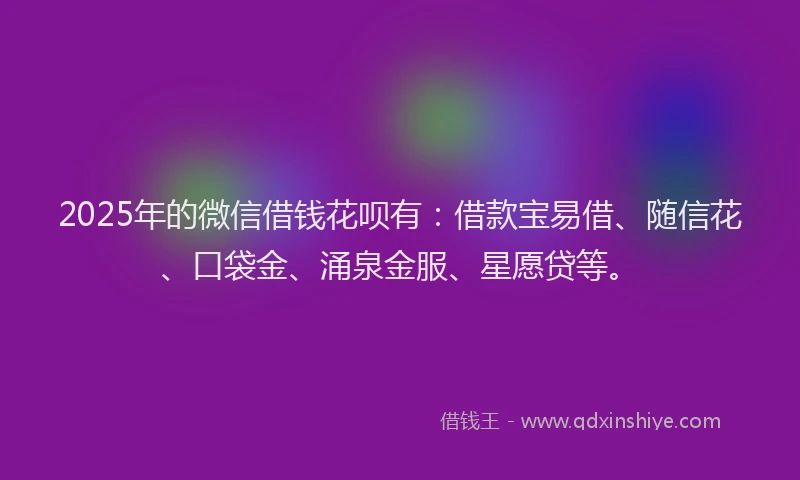 2025年的微信借钱花呗有：借款宝易借、随信花、口袋金、涌泉金服、星愿贷等。