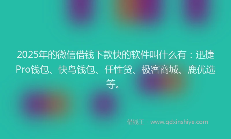 2025年的微信借钱下款快的软件叫什么有：迅捷Pro钱包、快鸟钱包、任性贷、极客商城、鹿优选等。