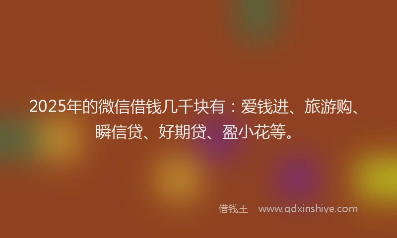 2025年的微信借钱几千块有：爱钱进、旅游购、瞬信贷、好期贷、盈小花等。
