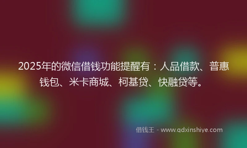 2025年的微信借钱功能提醒有：人品借款、普惠钱包、米卡商城、柯基贷、快融贷等。
