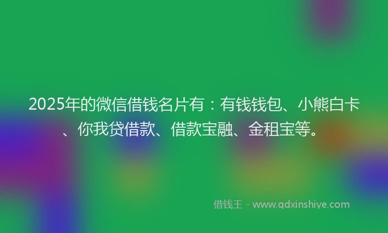2025年的微信借钱名片有：有钱钱包、小熊白卡、你我贷借款、借款宝融、金租宝等。