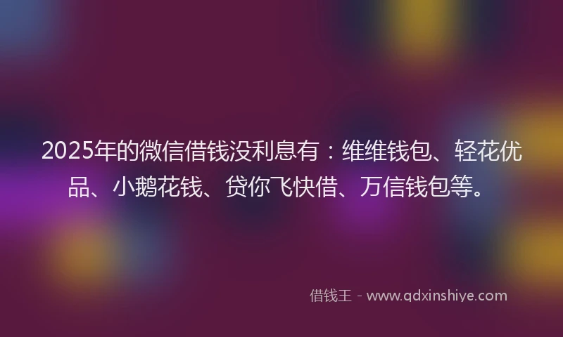 2025年的微信借钱没利息有：维维钱包、轻花优品、小鹅花钱、贷你飞快借、万信钱包等。