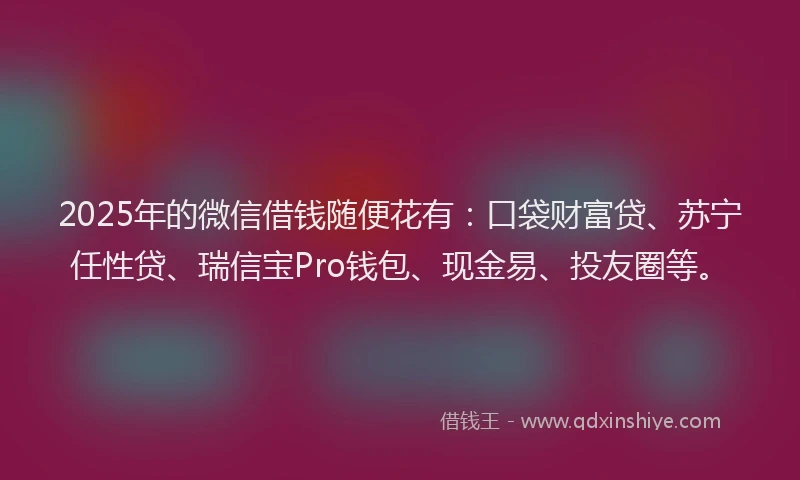 2025年的微信借钱随便花有：口袋财富贷、苏宁任性贷、瑞信宝Pro钱包、现金易、投友圈等。