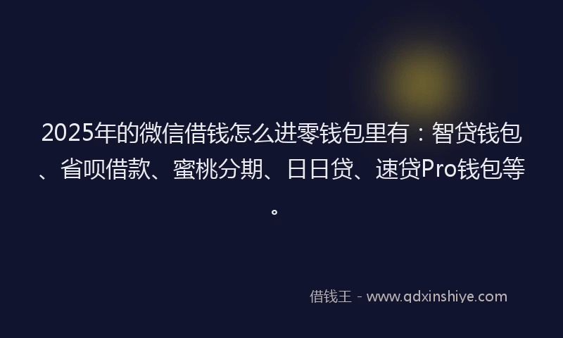 2025年的微信借钱怎么进零钱包里有：智贷钱包、省呗借款、蜜桃分期、日日贷、速贷Pro钱包等。