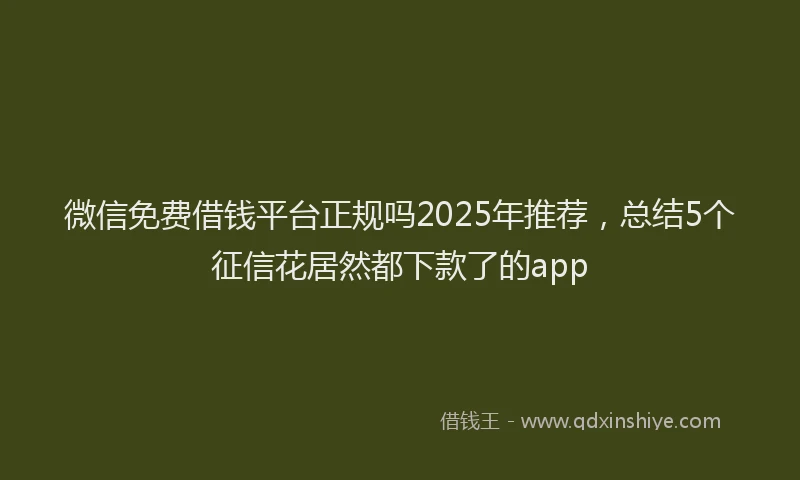 微信免费借钱平台正规吗2025年推荐，总结5个征信花居然都下款了的app