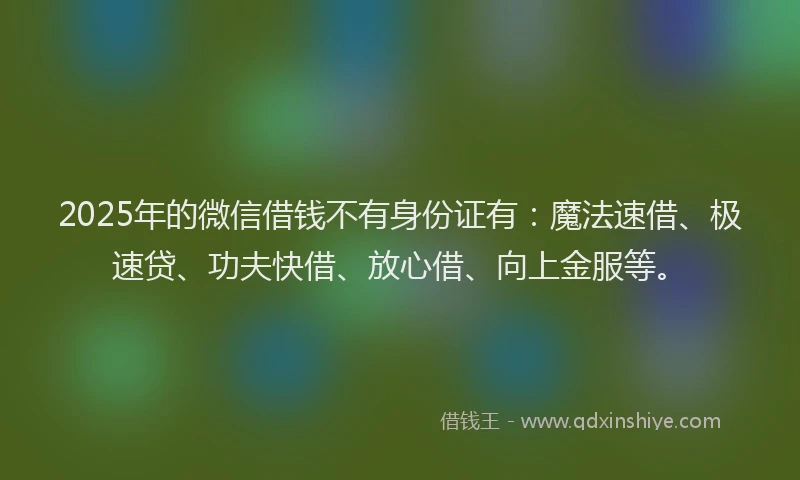 2025年的微信借钱不有身份证有：魔法速借、极速贷、功夫快借、放心借、向上金服等。