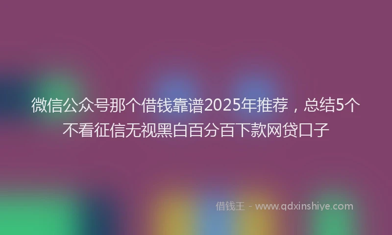 微信公众号那个借钱靠谱2025年推荐，总结5个不看征信无视黑白百分百下款网贷口子