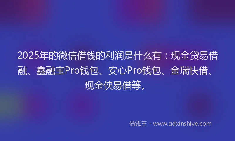 2025年的微信借钱的利润是什么有：现金贷易借融、鑫融宝Pro钱包、安心Pro钱包、金瑞快借、现金侠易借等。