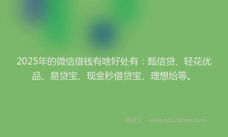 2025年的微信借钱有啥好处有：甄信贷、轻花优品、易贷宝、现金秒借贷宝、理想给等。