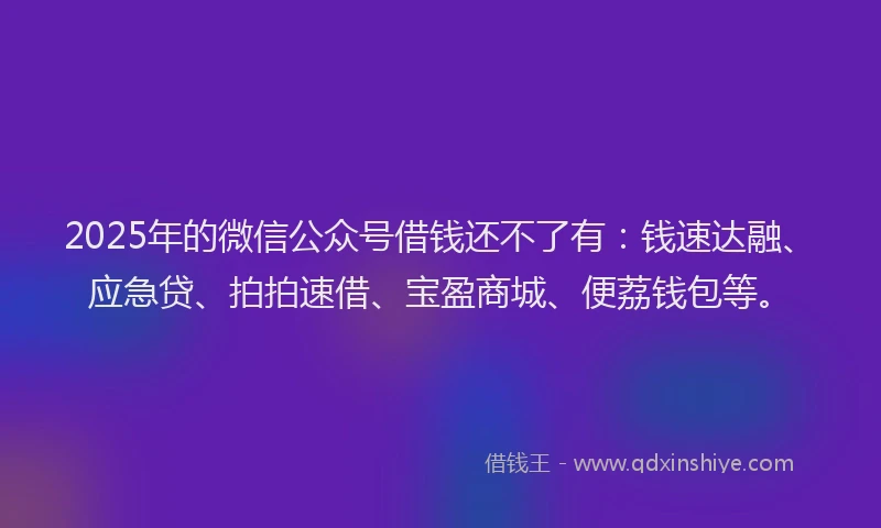 2025年的微信公众号借钱还不了有：钱速达融、应急贷、拍拍速借、宝盈商城、便荔钱包等。