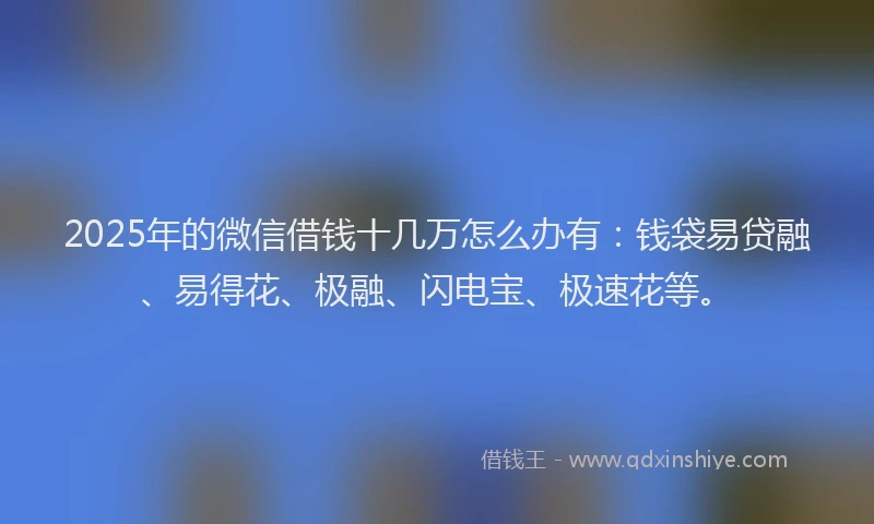 2025年的微信借钱十几万怎么办有：钱袋易贷融、易得花、极融、闪电宝、极速花等。