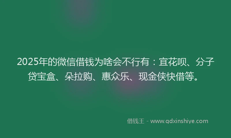 2025年的微信借钱为啥会不行有：宜花呗、分子贷宝盒、朵拉购、惠众乐、现金侠快借等。