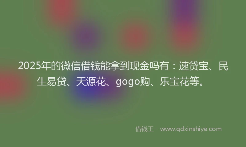 2025年的微信借钱能拿到现金吗有：速贷宝、民生易贷、天源花、gogo购、乐宝花等。