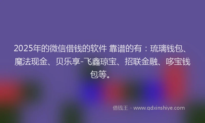 2025年的微信借钱的软件 靠谱的有：琉璃钱包、魔法现金、贝乐享-飞鑫琼宝、招联金融、哆宝钱包等。