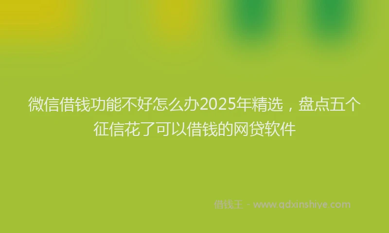 微信借钱功能不好怎么办2025年精选，盘点五个征信花了可以借钱的网贷软件