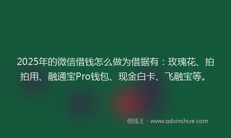 2025年的微信借钱怎么做为借据有：玫瑰花、拍拍用、融通宝Pro钱包、现金白卡、飞融宝等。