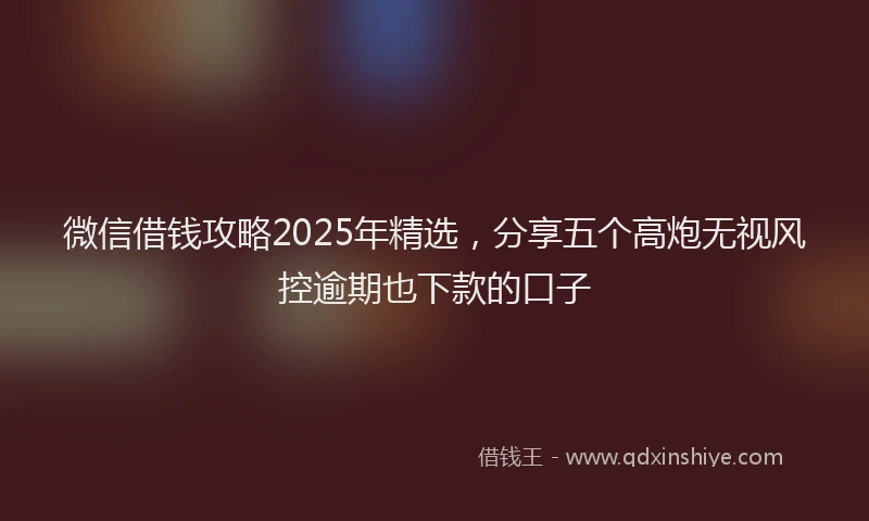 微信借钱攻略2025年精选，分享五个高炮无视风控逾期也下款的口子