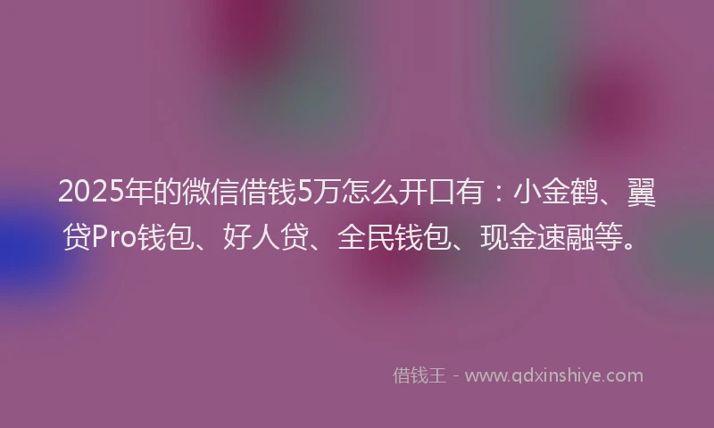 2025年的微信借钱5万怎么开口有：小金鹤、翼贷Pro钱包、好人贷、全民钱包、现金速融等。