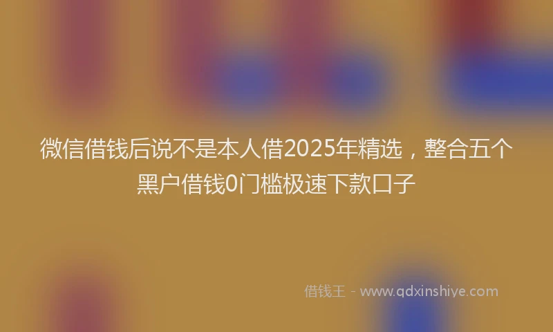 微信借钱后说不是本人借2025年精选，整合五个黑户借钱0门槛极速下款口子