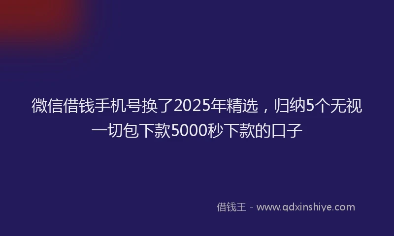 微信借钱手机号换了2025年精选，归纳5个无视一切包下款5000秒下款的口子