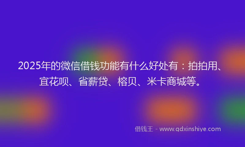2025年的微信借钱功能有什么好处有：拍拍用、宜花呗、省薪贷、榕贝、米卡商城等。