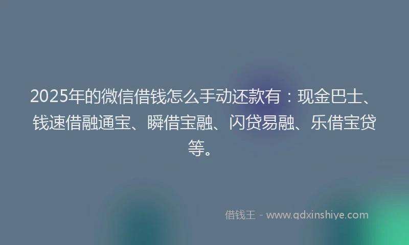 2025年的微信借钱怎么手动还款有：现金巴士、钱速借融通宝、瞬借宝融、闪贷易融、乐借宝贷等。