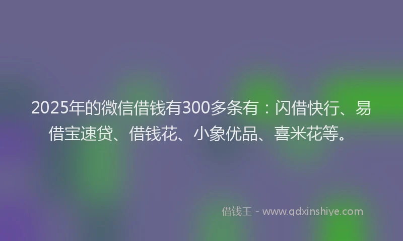 2025年的微信借钱有300多条有：闪借快行、易借宝速贷、借钱花、小象优品、喜米花等。