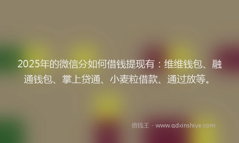 2025年的微信分如何借钱提现有：维维钱包、融通钱包、掌上贷通、小麦粒借款、通过放等。