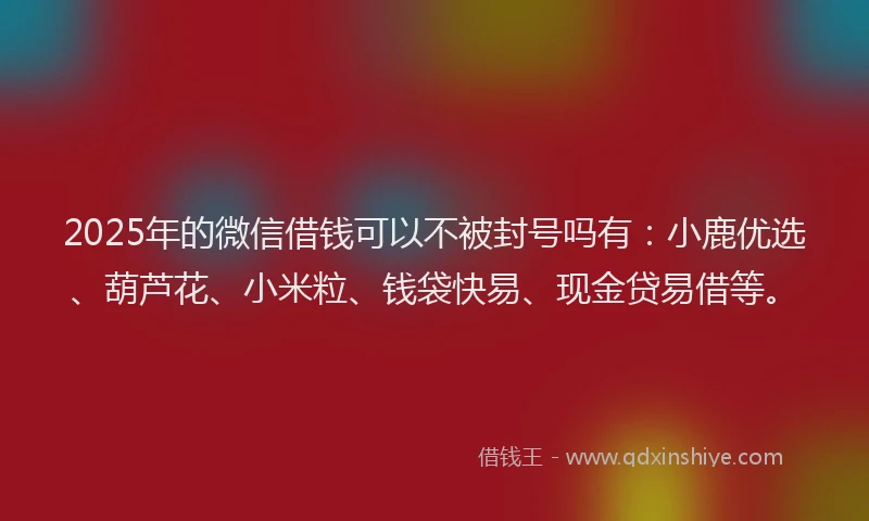 2025年的微信借钱可以不被封号吗有：小鹿优选、葫芦花、小米粒、钱袋快易、现金贷易借等。