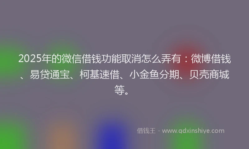 2025年的微信借钱功能取消怎么弄有：微博借钱、易贷通宝、柯基速借、小金鱼分期、贝壳商城等。