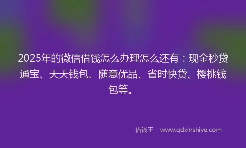 2025年的微信借钱怎么办理怎么还有：现金秒贷通宝、天天钱包、随意优品、省时快贷、樱桃钱包等。