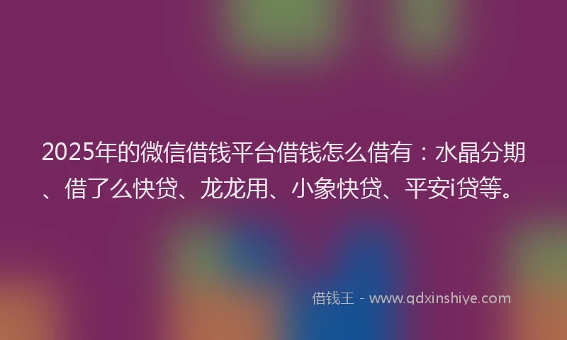 2025年的微信借钱平台借钱怎么借有：水晶分期、借了么快贷、龙龙用、小象快贷、平安i贷等。